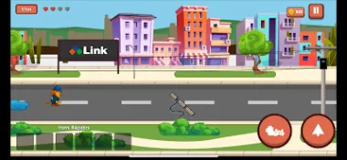 Gameplay do Link Lion correndo pela rua da cidade